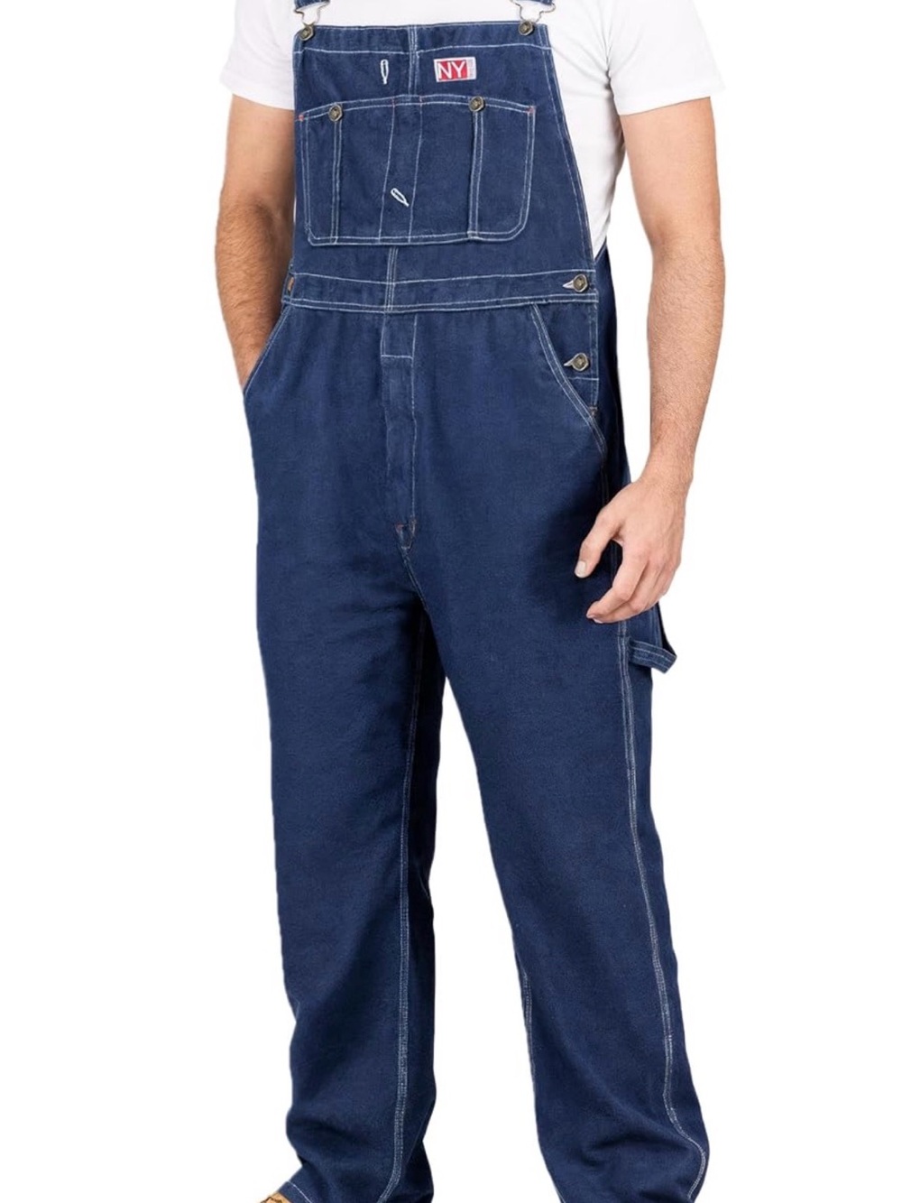 NY Threads Men’s 100% Cotton Denim Bib Overalls Dark Blue 36W x 30L (sku B)